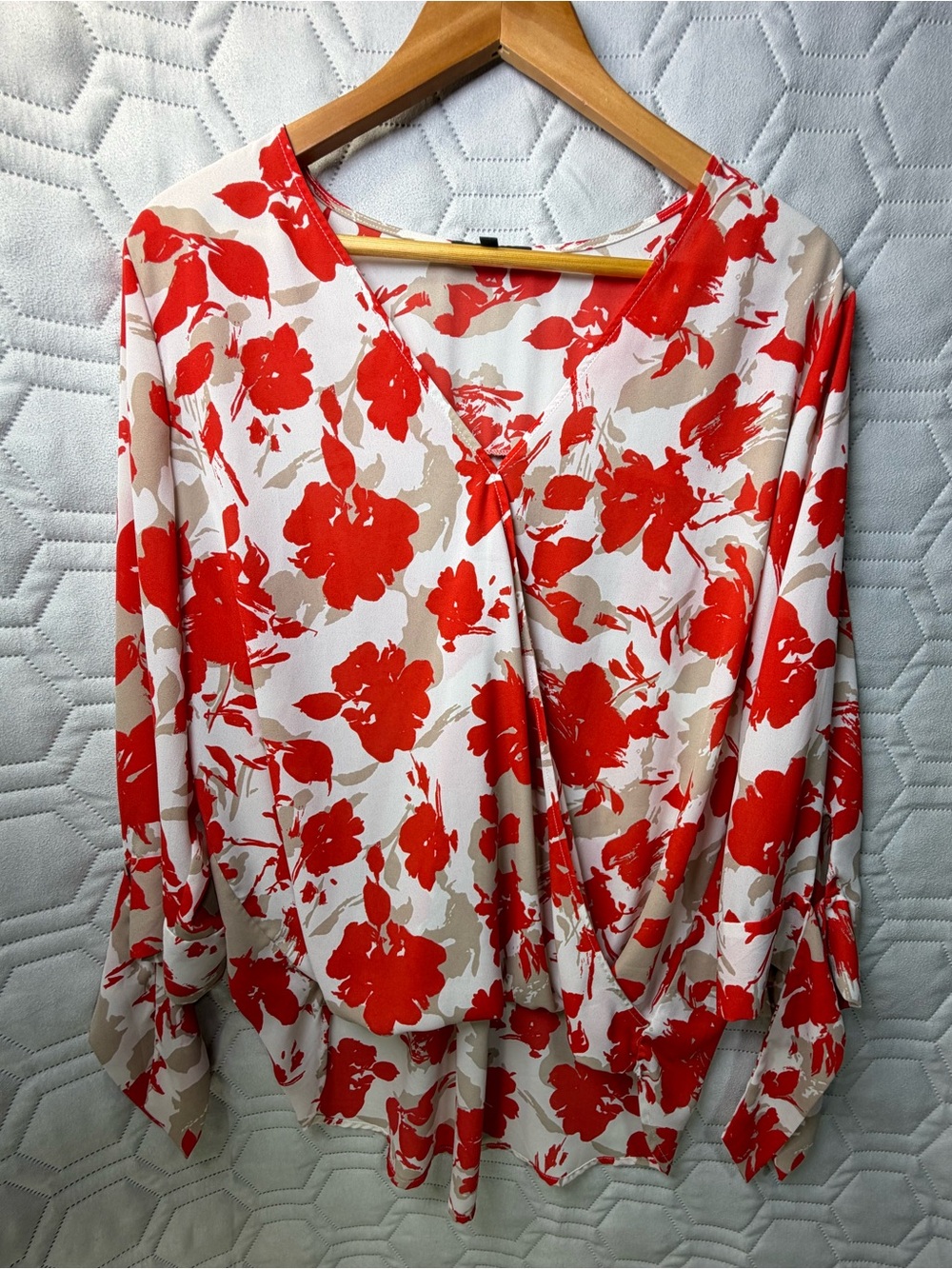 West Kei Red and Cream Floral Wrap Blouse Women’s Guest Summer